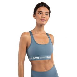 Stanik sportowy fitness damski - Wysokie wsparcie Cardio Blue. Niebieskie bielizna sportowa SIROKO, xl, bez wzorów, z nylonu. W wyprzedaży za 126.00 zł.