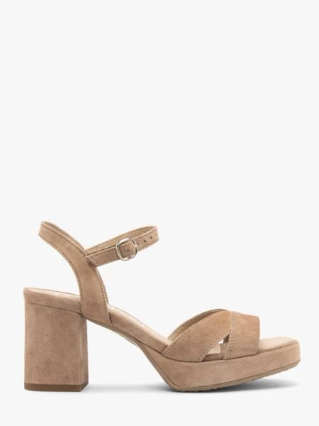 Beżowe sandały na klocku oraz balu. Brązowe sandały Ryłko, bez wzorów, z gumy, bez obcasa, na obcasie, bez zapięcia. W wyprzedaży za 299.99 zł.