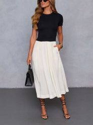LA Angels Sukienka w kolorze czarno-kremowym rozmiar: XL. Brązowe sukienki LA Angels, na imprezę, xl, bez wzorów, bez kołnierzyka, bez ramiączek, maxi. Za 204.95 zł.