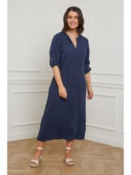 Curvy Lady Lniana sukienka w kolorze granatowym rozmiar: 44/46. Niebieskie sukienki Curvy Lady, bez wzorów, ze lnu, klasyczne, bez kołnierzyka, bez ramiączek, maxi. Za 162.49 zł.