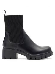 DeeZee Botki WS5575-05 Czarny. Czarne botki DeeZee, bez wzorów, ze skóry, bez obcasa, na słupku, bez zapięcia. Za 159.99 zł.