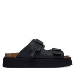 Klapki D.Franklin. Czarne klapki D.Franklin, bez wzorów, bez obcasa. Za 429.99 zł.