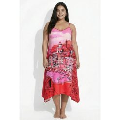 Damskie Sukienka motyw wakacyjny krój trapezowy dekolt w serek bez rękawów. Sukienki Ulla Popken, plus size, bez wzorów, z materiału, sportowe, bez kołnierzyka, plus size, bez ramiączek, sportowe. Za 279.99 zł.