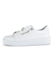 Gabor Skórzane sneakersy w kolorze srebrno-białym rozmiar: 40. Białe trampki Gabor, z aplikacjami, ze skóry, bez zapięcia. Za 281.10 zł.