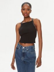 Calvin Klein Jeans Top Logo J20J223110 Czarny Slim Fit. Czarne topy Calvin Klein Jeans, bez wzorów, z bawełny, bez kołnierzyka, bez ramiączek. Za 79.99 zł.