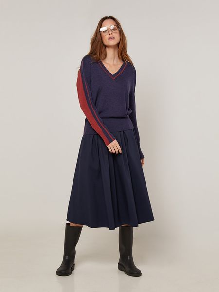Rodier Sweter w kolorze granatowo-bordowym rozmiar: L. Czerwone swetry Rodier, l, bez wzorów, bez ramiączek. Za 324.95 zł.