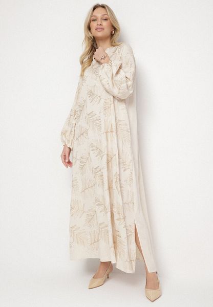 Jasnobeżowa Wiskozowa Sukienka z Metaliczną Nicią i Haftami Norvezira. Brązowe sukienki Born2be, na co dzień, l, bez wzorów, z wiskozy, eleganckie, bez kołnierzyka, bez ramiączek, maxi, kopertowe. Za 129.99 zł.