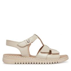 Sandały Caprice. Białe sandały Caprice, bez wzorów, bez obcasa, na płaskiej podeszwie, bez zapięcia. Za 289.99 zł.