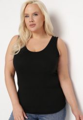 Czarny Klasyczny Top z Bawełny Bez Rękawów Rolira. Czarne topy Born2be, l, bez wzorów, z bawełny, bez kołnierzyka, bez ramiączek. Za 29.99 zł.