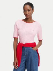 Tommy Hilfiger Sweter Fine Gg Cable Boat WW0WW50103 Różowy jasny Regular Fit. Czerwone swetry TOMMY HILFIGER, s, bez wzorów, z bawełny, bez ramiączek. Za 489.99 zł.