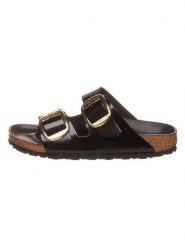 Birkenstock Skórzane klapki "Arizona" w kolorze czarnym rozmiar: 36. Czarne klapki Birkenstock, bez wzorów, z otwartym noskiem, bez obcasa. Za 383.80 zł.