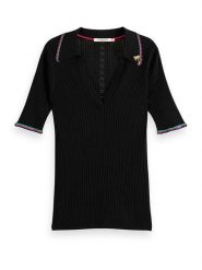 Scotch & Soda Koszulka w kolorze czarnym rozmiar: XS. Czarne bluzki Scotch & Soda, xs, bez wzorów, ze splotem, bez kołnierzyka, bez ramiączek. Za 88.02 zł.