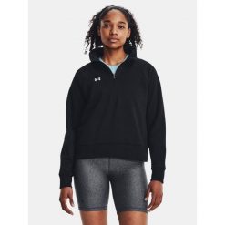 Bluza Damska Polarowa Under Armour Z Zamkiem Do Połowy Rival Fleece. Czarne bluzy Under Armour, bez wzorów, z polaru, bez kaptura. Za 299.99 zł.