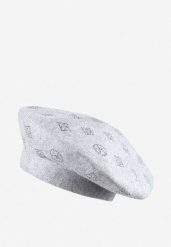 Szara Czapka Beret w Naszywki w Cyrkonie Nlaria. Szare czapki Renee, z aplikacjami, z dzianiny. Za 39.99 zł.