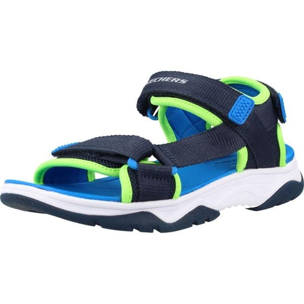 Sandały SKECHERS 407013L Niebieski. Niebieskie sandały Skechers, bez wzorów, z tkaniny, bez obcasa, bez zapięcia. Za 164.99 zł.