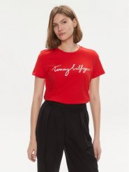 Tommy Hilfiger T-Shirt Signature WW0WW41674 Czerwony Regular Fit. Czerwone t-shirty TOMMY HILFIGER, xs, bez wzorów, z bawełny, bez kołnierzyka, bez ramiączek. Za 129.99 zł.