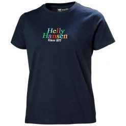 Koszulka sportowa damska Helly Hansen Core Graphic. Niebieskie koszulki sportowe Helly Hansen, bez wzorów, z bawełny, bez ramiączek, trekkingowe. Za 257.00 zł.