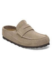 Birkenstock Skórzane klapki "Naples" w kolorze szarobrązowym rozmiar: 40. Brązowe klapki Birkenstock, bez wzorów, bez obcasa. Za 602.95 zł.