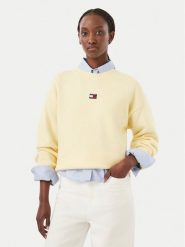 Tommy Jeans Sweter Fluffy Badge DW0DW23831 Żółty jasny Regular Fit. Żółte swetry Tommy Jeans, s, bez wzorów, z jeansu, bez ramiączek. Za 449.99 zł.