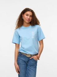 Vero Moda Koszulka w kolorze błękitnym rozmiar: M. Niebieskie bluzki Vero Moda, m, bez wzorów, z bawełny, bez kołnierzyka, bez ramiączek. Za 70.74 zł.