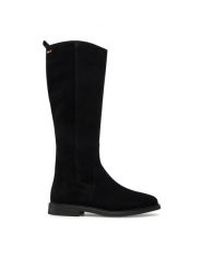 Tommy Hilfiger Kozaki Flag Suede Long Boot Zip FW0FW08178 Czarny. Czarne kozaki TOMMY HILFIGER, ze skóry, bez obcasa, na płaskiej podeszwie, bez zapięcia. Za 949.99 zł.