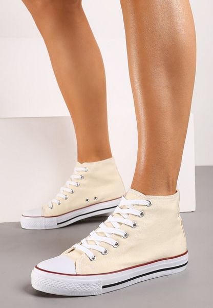 Jasnobeżowe Klasyczne Trampki za Kostkę ze Sznurowaniem Hulagia. Brązowe trampki Born2be, bez wzorów, z jeansu, za kostkę, bez zapięcia. Za 19.99 zł.