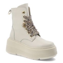 Botki damskie Karino, na grubej platformie skórzane licowe za kostkę i na zamek, beżowe, 5681-022. Brązowe botki Karino, na jesień, bez wzorów, z jeansu, za kostkę, bez obcasa, na platformie, bez zapięcia. Za 529.00 zł.