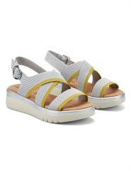 Freyling Sandały w kolorze szaro-limonkowym rozmiar: 40. Szare sandały Freyling, bez wzorów, klasyczne, z otwartym noskiem, bez obcasa, na koturnie, bez zapięcia. Za 75.34 zł.
