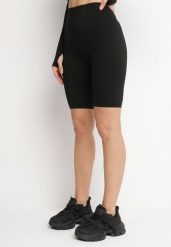 Czarne Szorty Typu Kolarki z Wysokim Stanem Asallie. Czarne szorty Born2be, z aplikacjami, sportowe, z podwyższonym stanem. Za 34.99 zł.