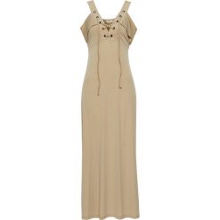 Sukienka cold-shoulder ze sznurowaniem bonprix beżowy. Brązowe sukienki bonprix, bez wzorów, bez kołnierzyka, bez ramiączek. Za 99.99 zł.