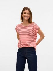 Vero Moda Koszulka w kolorze czerwono-białym rozmiar: M. Białe bluzki Vero Moda, m, bez wzorów, bez kołnierzyka, bez ramiączek. Za 66.00 zł.