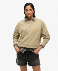 Superdry Damska Bluza Sport Luxe Loose Crew – Bawełna i Poliester Recyklingowany. Brązowe bluzy Superdry, bez wzorów, z bawełny, bez kaptura. Za 322.70 zł.