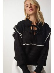Happiness Istanbul Sweter w kolorze czarnym rozmiar: S/M. Czarne swetry Happiness Istanbul, m, z aplikacjami, bez ramiączek. Za 105.45 zł.