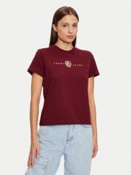 Tommy Jeans T-Shirt Crest Linear DW0DW18795 Bordowy Regular Fit. Czerwone t-shirty Tommy Jeans, xs, bez wzorów, z bawełny, bez kołnierzyka, bez ramiączek. Za 99.99 zł.