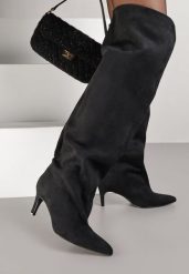 Czarne Kozaki na Niskim Obcasie z Cholewką Slouchy Sediella. Czarne kozaki Renee, z jeansu, bez obcasa, na obcasie, bez zapięcia. Za 189.99 zł.