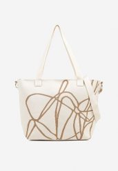 Jasnobeżowa Torebka Typu Shopper z Paskiem Crossbody w Abstrakcyjny Wzór Obelisse. Brązowe torebki klasyczne Renee, bez wzorów, z jeansu, na ramię, bez dodatków. Za 54.99 zł.