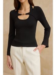Trendyol Bluzka w kolorze czarnym rozmiar: M. Czarne bluzki Trendyol, m, bez wzorów, bez kołnierzyka, bez ramiączek. Za 39.99 zł.