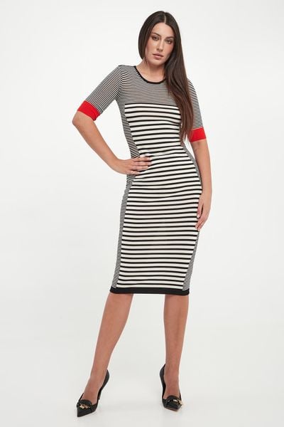 Sukienka w paski ELISABETTA FRANCHI. Sukienki Elisabetta Franchi, bez wzorów, bez kołnierzyka, bez ramiączek. Za 1,959.00 zł.