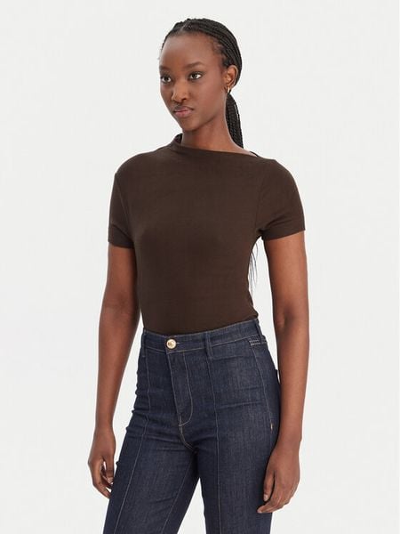 Guess Bluzka W6RP16 KD012 Brązowy Regular Fit. Brązowe bluzki Guess, xxl, z aplikacjami, z syntetyku, bez kołnierzyka, bez ramiączek. Za 219.99 zł.