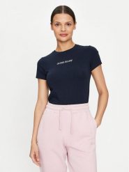 Guess Jeans T-Shirt W4YI01 J1314 Granatowy Slim Fit. Niebieskie t-shirty Guess Jeans, xs, z aplikacjami, z bawełny, bez kołnierzyka, bez ramiączek. Za 149.99 zł.
