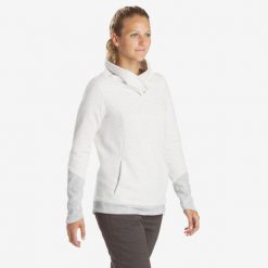 Bluza turystyczna damska Quechua NH100. Szare bluzy QUECHUA, l, bez wzorów, z bawełny, bez kaptura. W wyprzedaży za 69.99 zł.