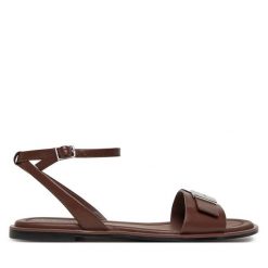 Sandały Calvin Klein. Brązowe sandały Calvin Klein, bez wzorów, bez obcasa, na płaskiej podeszwie, bez zapięcia. Za 279.99 zł.