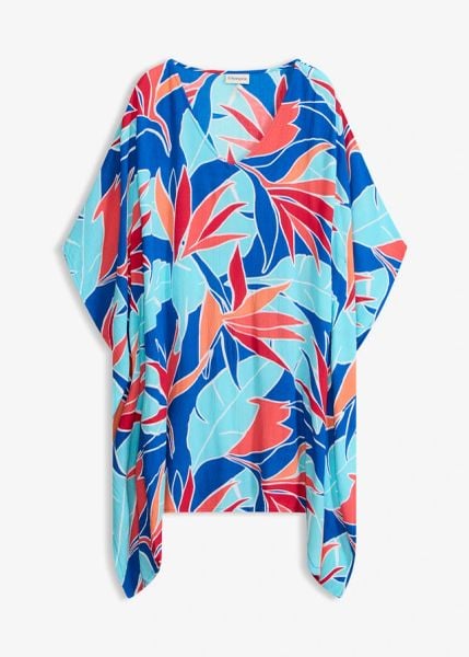Tunika plażowa z lejącej wiskozy. Niebieskie tuniki bonprix, na plażę, bez wzorów, z wiskozy, bez kołnierzyka, bez ramiączek. Za 108.99 zł.