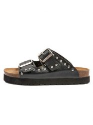 Billowy Skórzane klapki w kolorze czarnym rozmiar: 41. Czarne klapki Billowy, bez wzorów, z otwartym noskiem, bez obcasa. Za 173.99 zł.