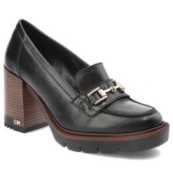 Czarne Półbuty CheBello Eleganckie Skórzane Buty Na Obcasie. Czarne czółenka CheBello, bez wzorów, ze skóry, bez obcasa, na obcasie, bez zapięcia. Za 416.99 zł.