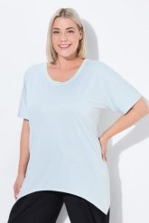 Damskie Koszula funkcjonalna wydłużone boki okrągły dekolt. Szare koszule Ulla Popken, plus size, bez wzorów, z dżerseju, bez kołnierzyka, plus size, bez ramiączek. Za 191.99 zł.