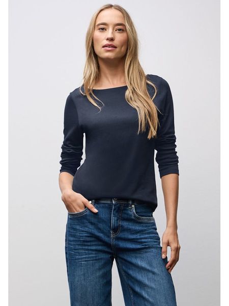 Street One Koszulka w kolorze granatowym rozmiar: 38. Niebieskie bluzki Street One, bez wzorów, street, bez kołnierzyka, bez ramiączek. Za 100.75 zł.