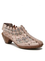Rieker Sandały 46778-64 Beżowy. Brązowe sandały Rieker, bez wzorów, ze skóry, bez obcasa, na słupku, bez zapięcia. Za 349.99 zł.