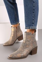 Żółte Botki w Stylu Kowbojek na Obcasie z Nitami Ferida. Żółte botki Born2be, bez wzorów, z jeansu, bez obcasa, na obcasie, bez zapięcia. Za 169.99 zł.