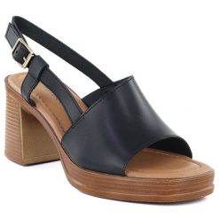 Sandały damskie na słupku czarne Potocki 54324. Czarne sandały POTOCKI, bez wzorów, ze skóry ekologicznej, bez obcasa, na słupku, bez zapięcia. Za 199.99 zł.